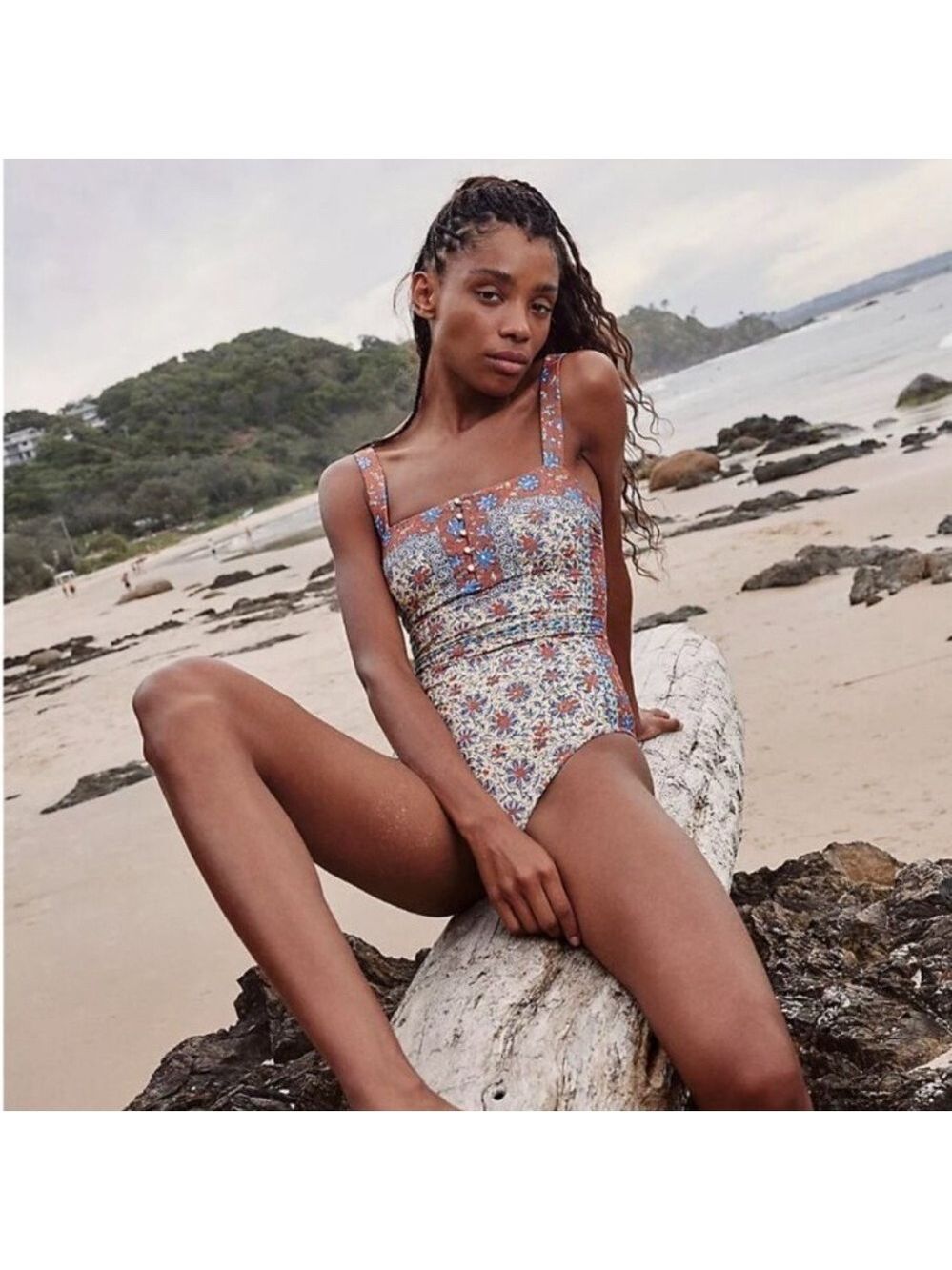 BOTEH Clementine Zoey Button Detail Multi Print One Piece Swimsuit SZ L - Picture 7 of 10
